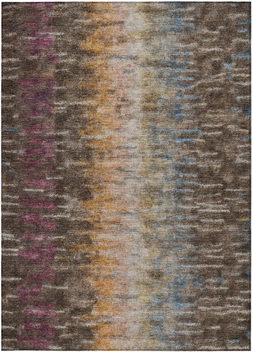Chocolate Orange And Purple Abstract Washable Indoor Outdoor Area Rug Photo 5