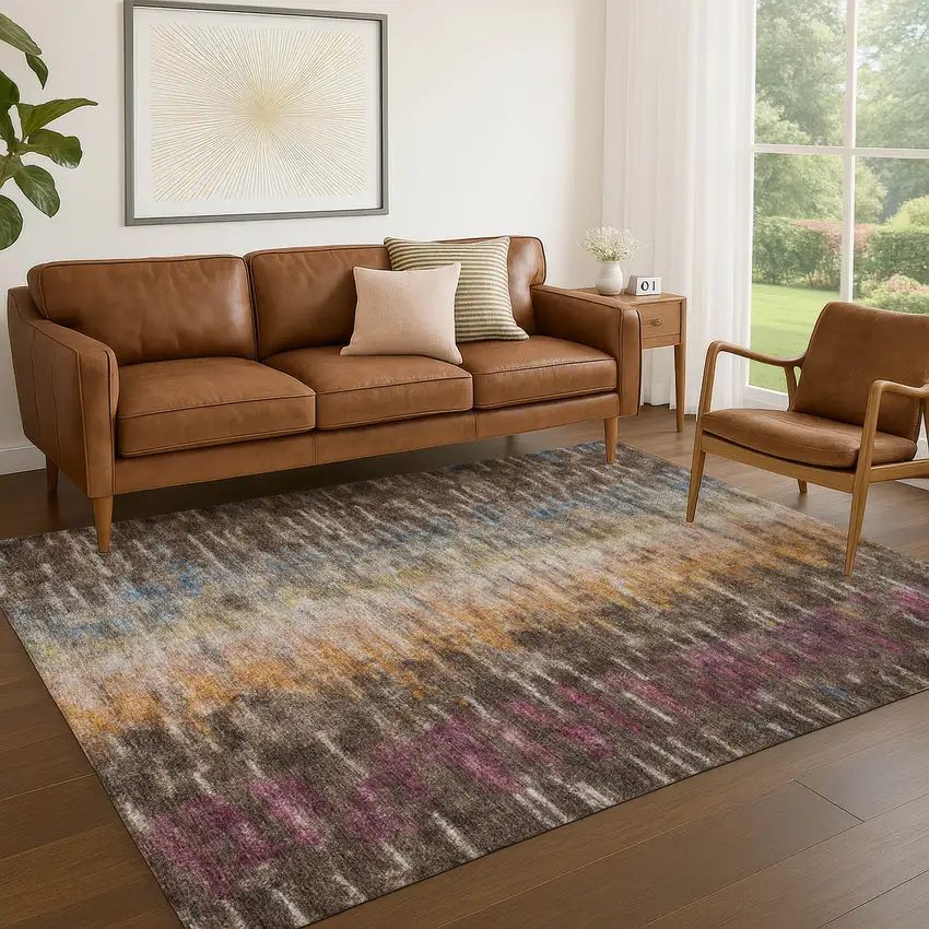 Chocolate Orange And Purple Abstract Washable Indoor Outdoor Area Rug Photo 9