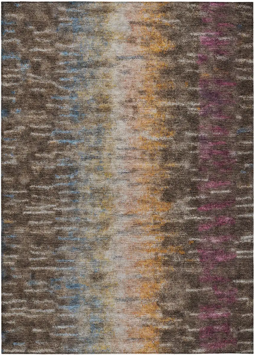 Chocolate Orange And Purple Abstract Washable Indoor Outdoor Area Rug Photo 2