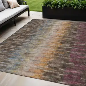 Photo of Chocolate Orange And Purple Abstract Washable Indoor Outdoor Area Rug
