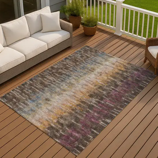 Chocolate Orange And Purple Abstract Washable Indoor Outdoor Area Rug Photo 7