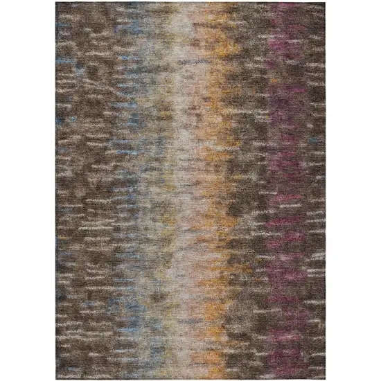 Chocolate Orange And Purple Abstract Washable Indoor Outdoor Area Rug Photo 2