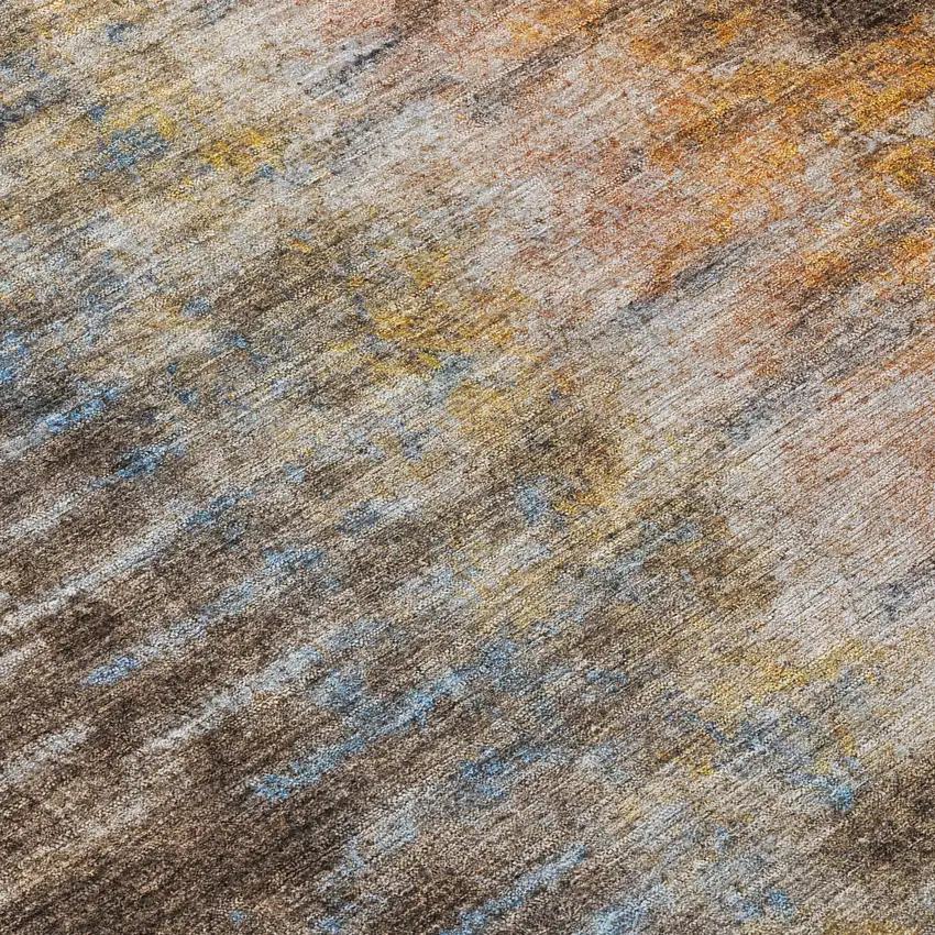 Chocolate Orange And Purple Abstract Washable Indoor Outdoor Area Rug Photo 7