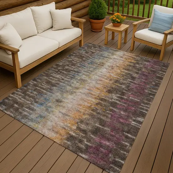 Chocolate Orange And Purple Abstract Washable Indoor Outdoor Area Rug Photo 9