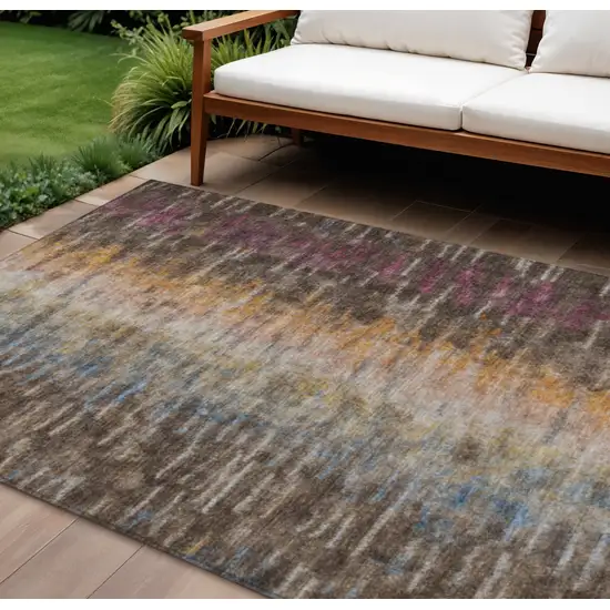 Chocolate Orange And Purple Abstract Washable Indoor Outdoor Area Rug Photo 1