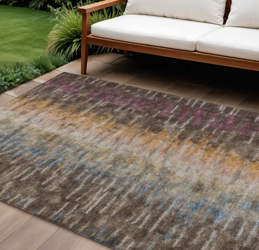 Chocolate Orange And Purple Abstract Washable Indoor Outdoor Area Rug Photo 1