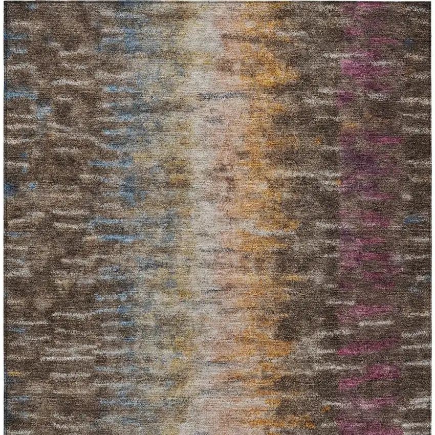 Chocolate Orange And Purple Abstract Washable Indoor Outdoor Area Rug Photo 4