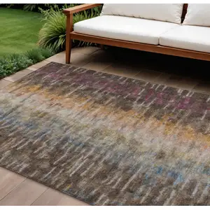 Photo of Chocolate Orange And Purple Abstract Washable Indoor Outdoor Area Rug