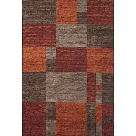 Chocolate Orange And Rust Geometric Washable Area Rug With UV Protection Photo 1