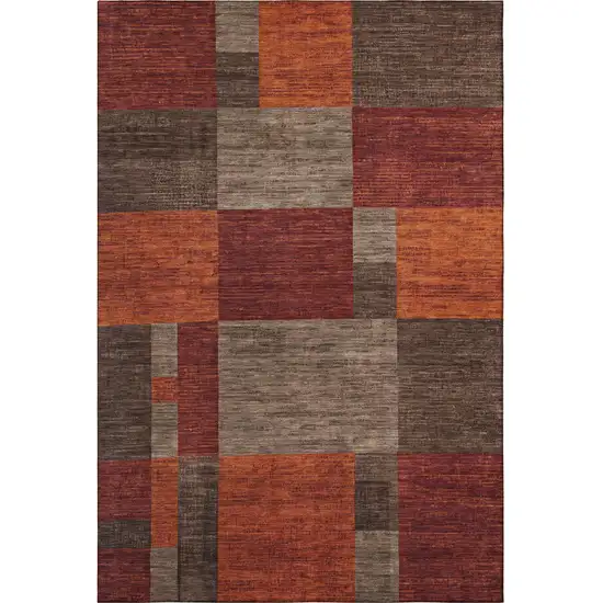 Chocolate Orange And Rust Geometric Washable Area Rug With UV Protection Photo 2