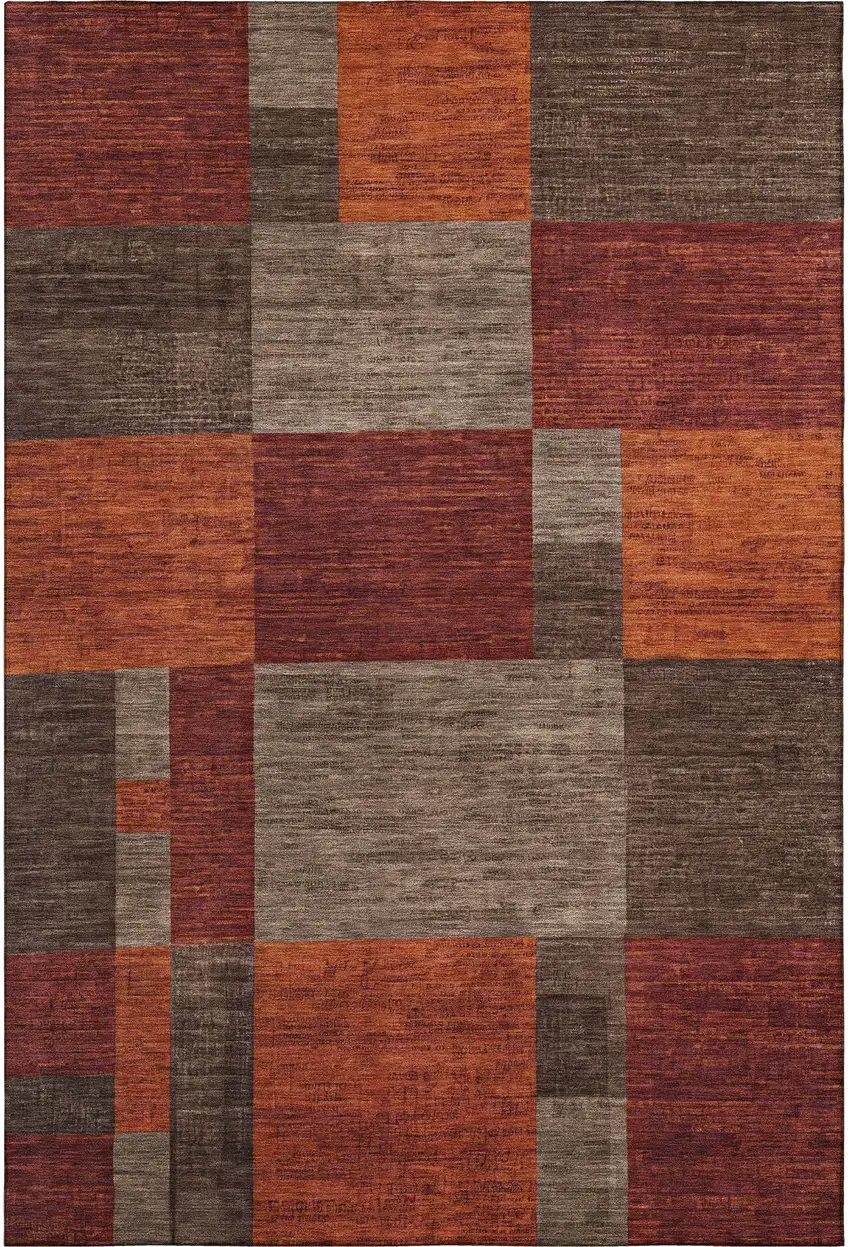 Chocolate Orange And Rust Geometric Washable Area Rug With UV Protection Photo 2