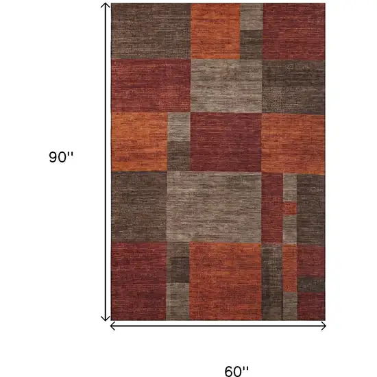 Chocolate Orange And Rust Geometric Washable Area Rug With UV Protection Photo 9