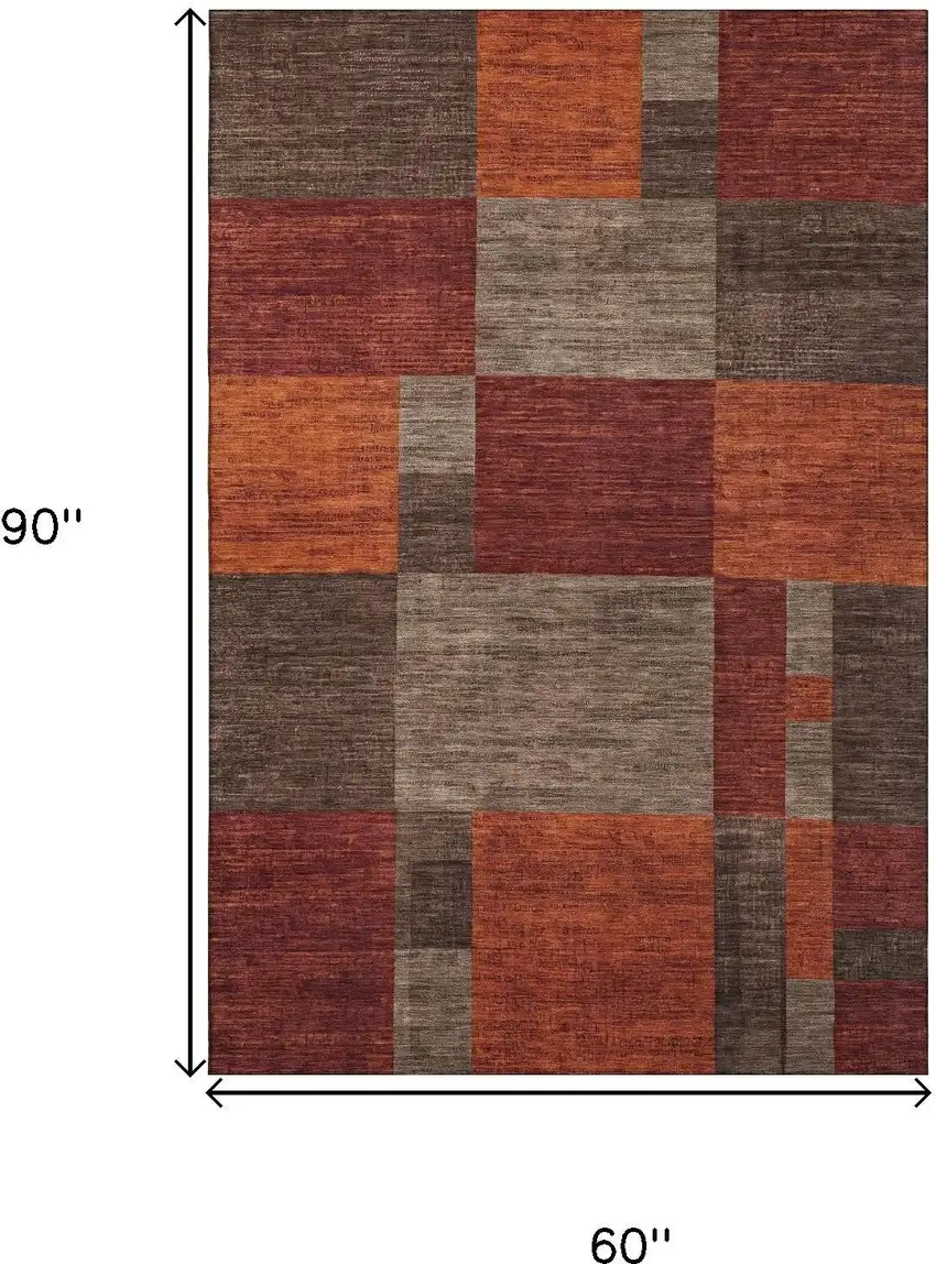 Chocolate Orange And Rust Geometric Washable Area Rug With UV Protection Photo 9