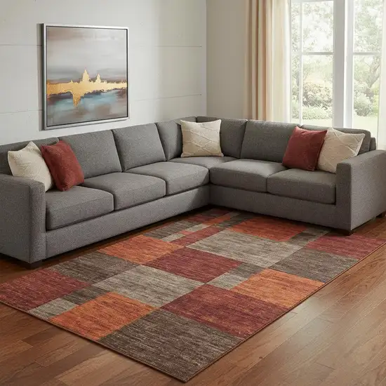 Chocolate Orange And Rust Geometric Washable Area Rug With UV Protection Photo 2