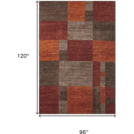 Chocolate Orange And Rust Geometric Washable Area Rug With UV Protection Photo 8