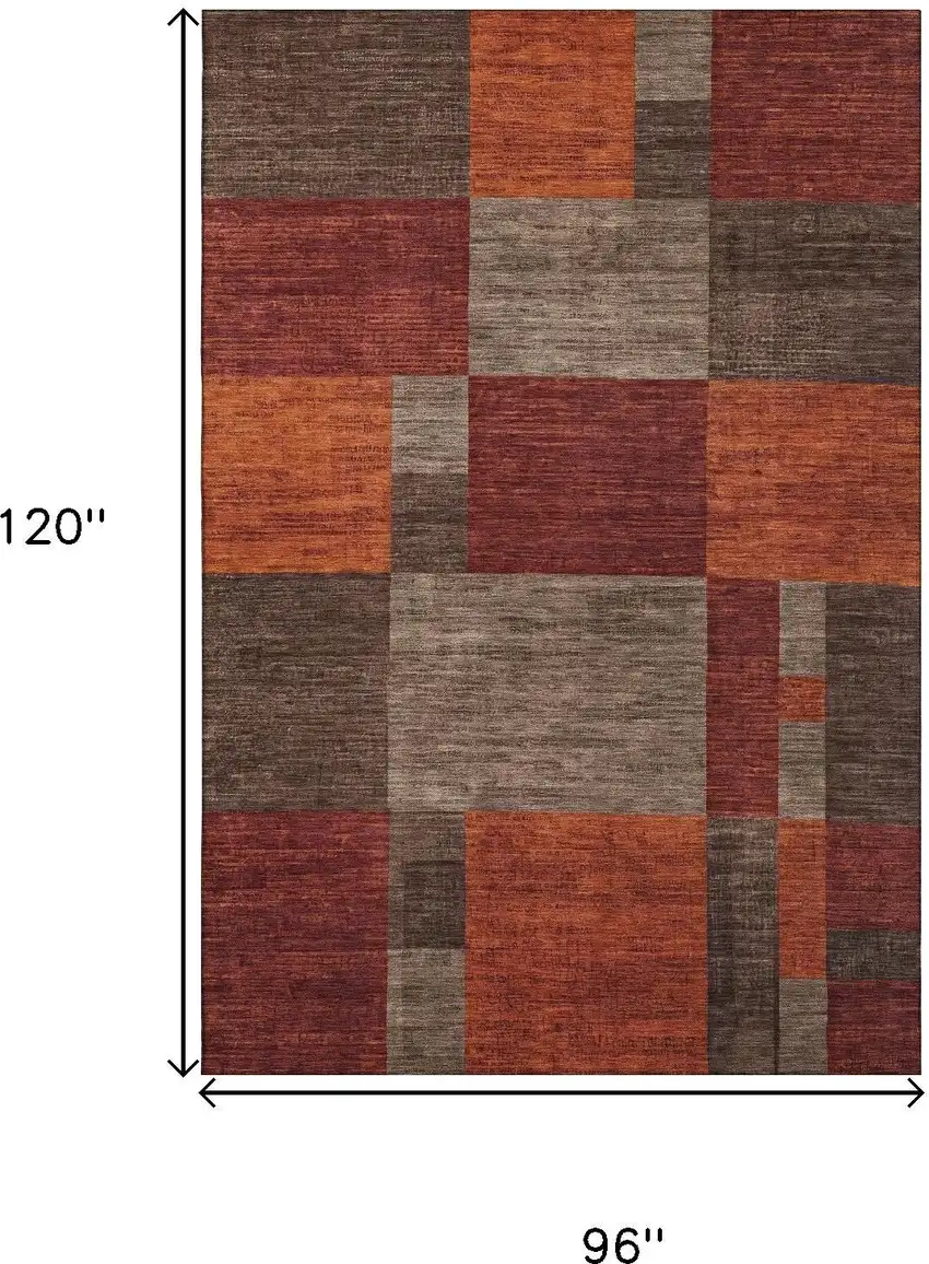 Chocolate Orange And Rust Geometric Washable Area Rug With UV Protection Photo 8