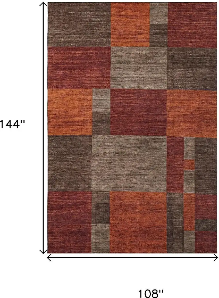 Chocolate Orange And Rust Geometric Washable Area Rug With UV Protection Photo 8