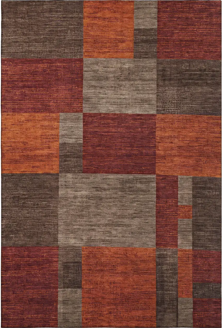 Chocolate Orange And Rust Geometric Washable Area Rug With UV Protection Photo 1