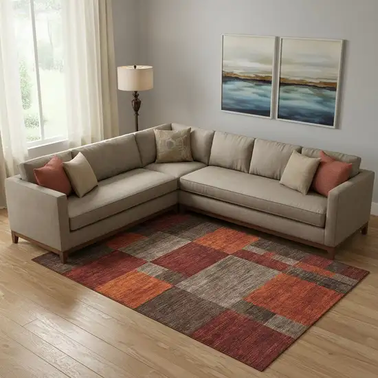 Chocolate Orange And Rust Geometric Washable Area Rug With UV Protection Photo 2