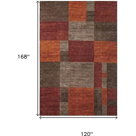 Chocolate Orange And Rust Geometric Washable Area Rug With UV Protection Photo 9