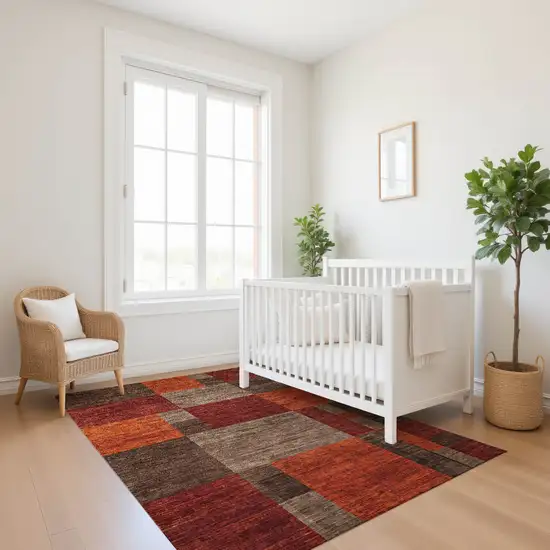 Chocolate Orange And Rust Geometric Washable Area Rug With UV Protection Photo 4