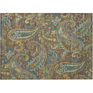 Photo of Chocolate Paisley Washable Non Skid Indoor Outdoor Area Rug