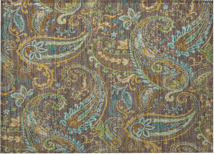 Chocolate Paisley Washable Non Skid Indoor Outdoor Area Rug Photo 2