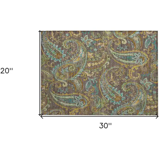 Brown Aqua and Gold Paisley Washable Non Skid Indoor Outdoor Area Rug Photo 3
