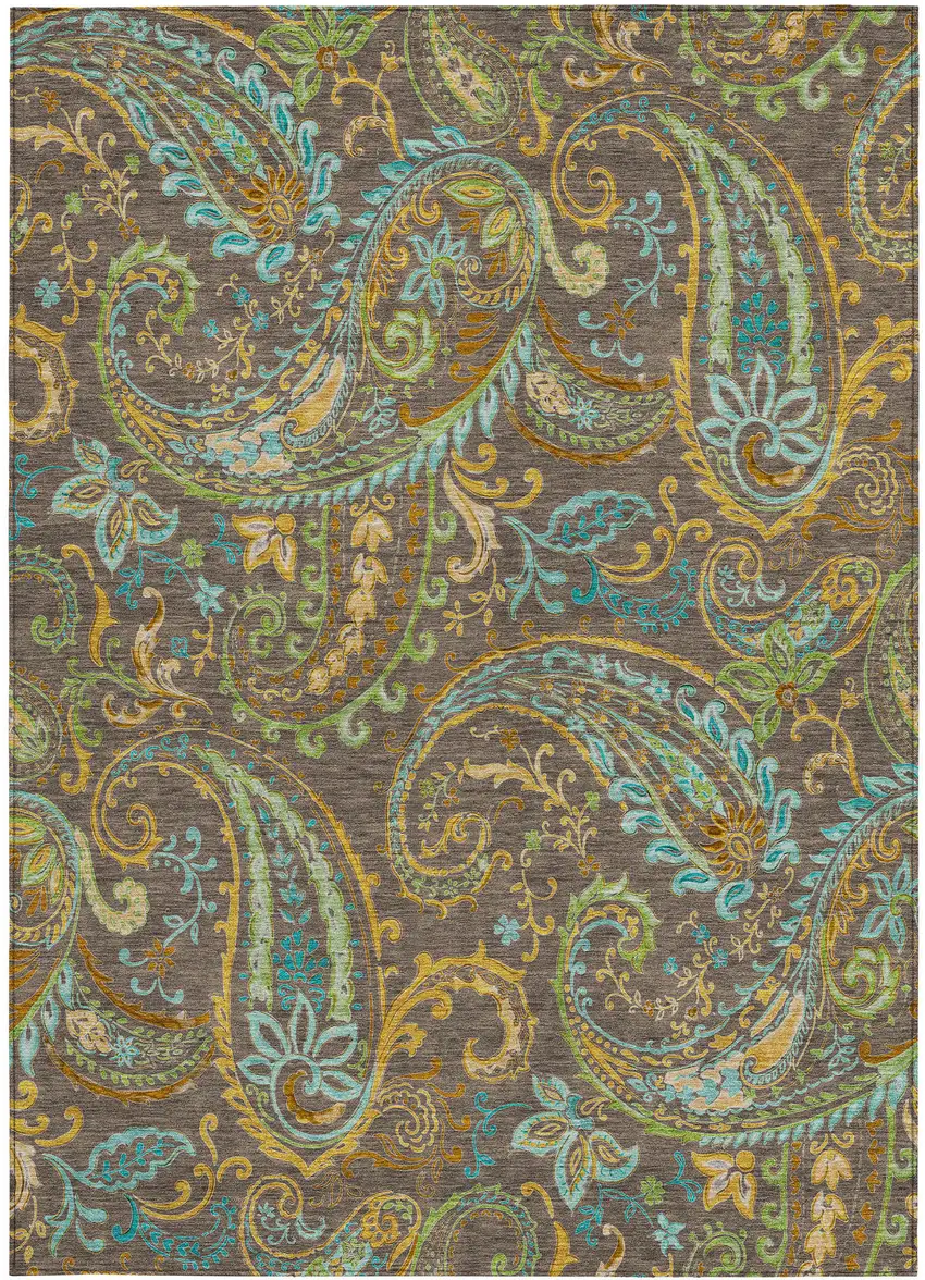 Chocolate Paisley Washable Non Skid Indoor Outdoor Area Rug Photo 2