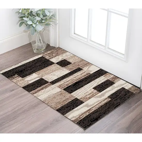 Chocolate Patchwork Power Loom Stain Resistant Area Rug Photo 1