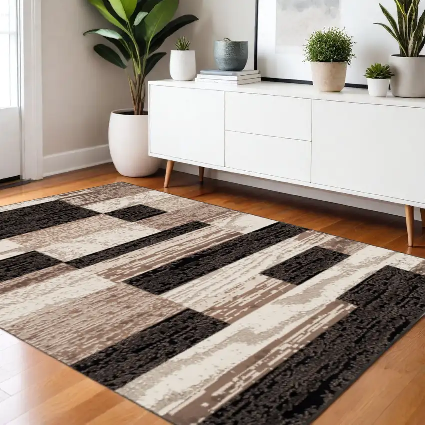 Black Brown And Beige Patchwork Area Rug Photo 1