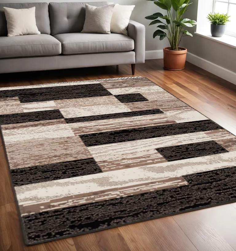 Chocolate Patchwork Power Loom Stain Resistant Area Rug Photo 1
