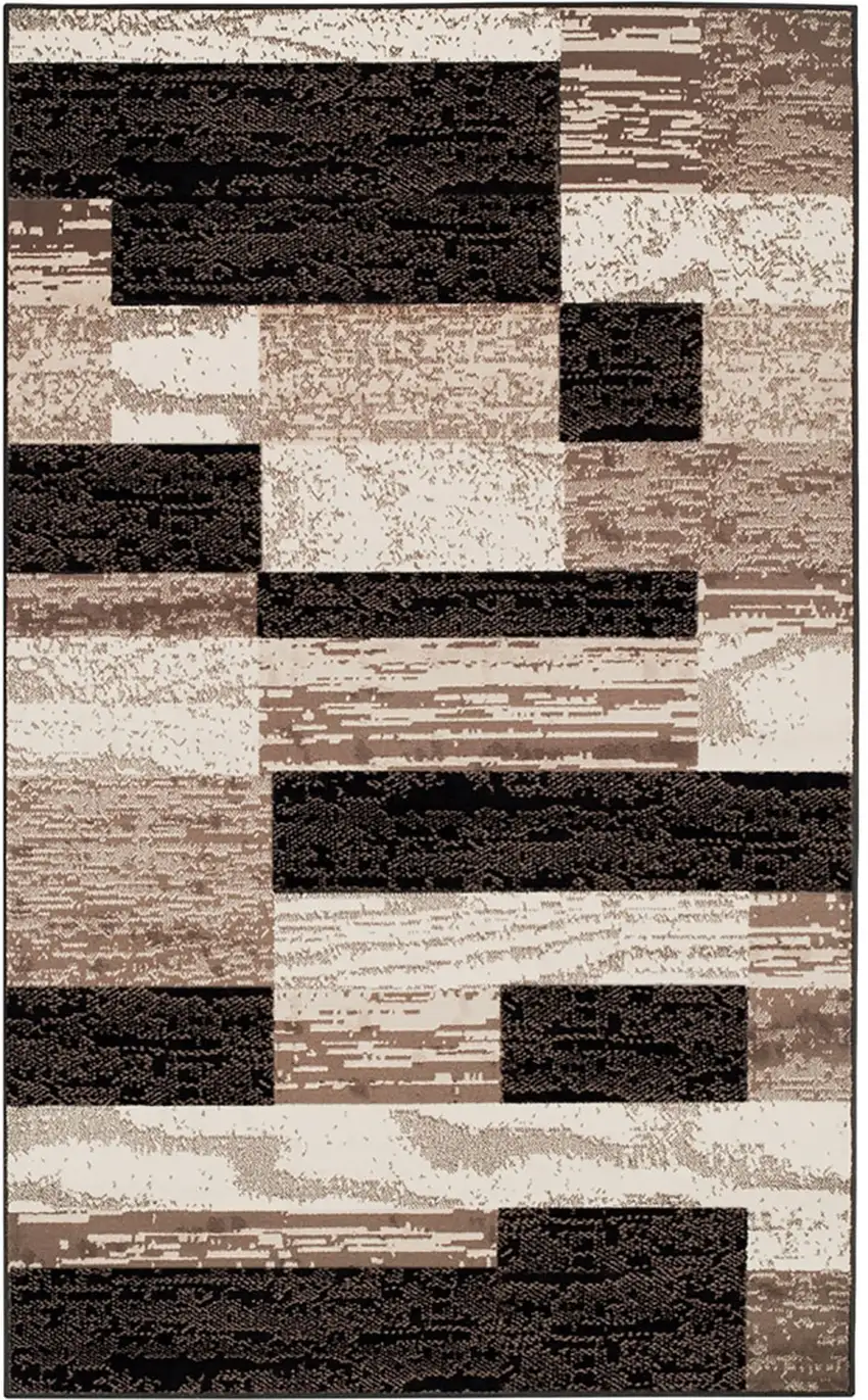 Black Brown And Beige Patchwork Area Rug Photo 2
