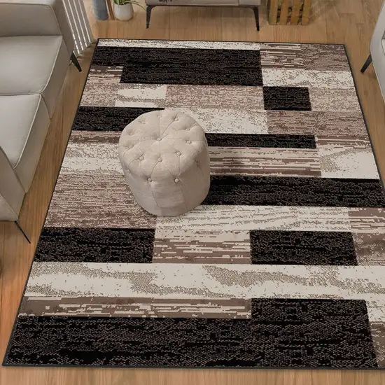 Black Brown And Beige Patchwork Area Rug Photo 5