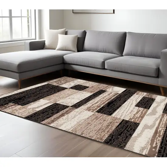 Black Brown And Beige Patchwork Area Rug Photo 1