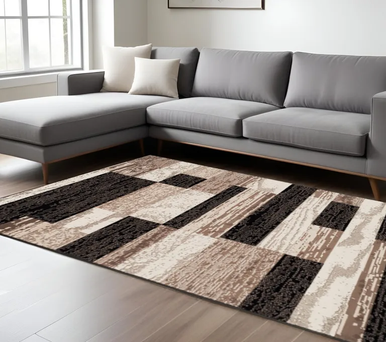 Chocolate Patchwork Power Loom Stain Resistant Area Rug Photo 1