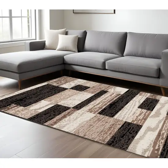 Black Brown And Beige Patchwork Area Rug Photo 1