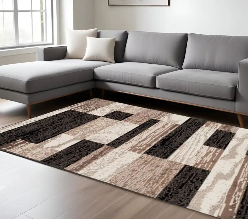 Black Brown And Beige Patchwork Area Rug Photo 1