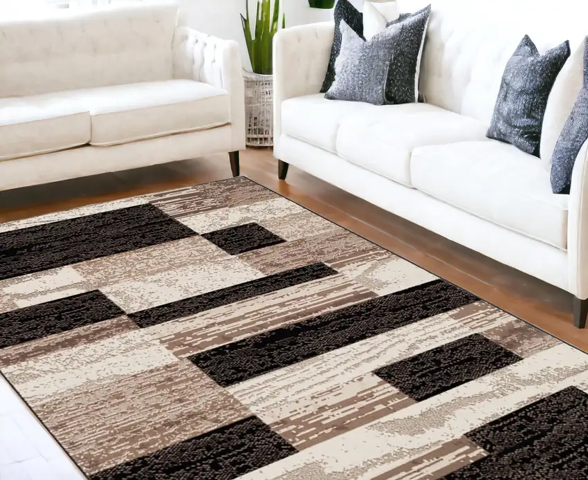 Chocolate Patchwork Power Loom Stain Resistant Area Rug Photo 2