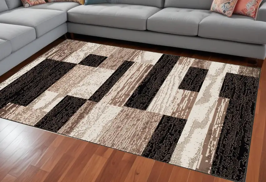 Chocolate Patchwork Power Loom Stain Resistant Area Rug Photo 1