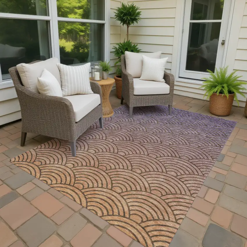 Chocolate Purple And Mauve Geometric Washable Indoor Outdoor Area Rug Photo 4