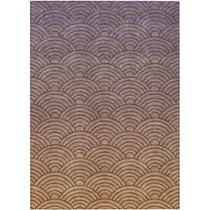 Photo of Chocolate Purple And Mauve Geometric Washable Indoor Outdoor Area Rug
