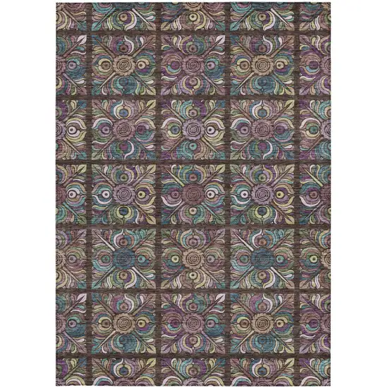 Chocolate Purple And Teal Blue Medallion Washable Indoor Outdoor Area Rug Photo 7