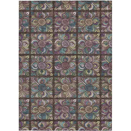 Chocolate Purple And Teal Blue Medallion Washable Indoor Outdoor Area Rug Photo 7