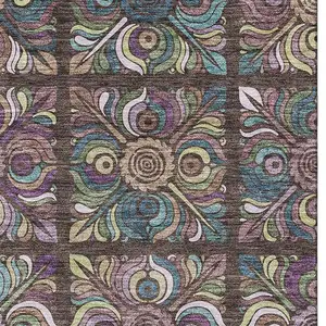 Photo of Chocolate Purple And Teal Medallion Washable Area Rug With UV Protection