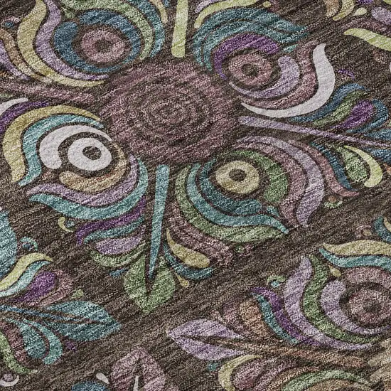 Chocolate Purple And Teal Medallion Washable Area Rug With UV Protection Photo 9