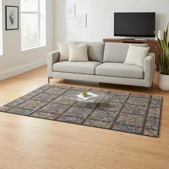 Chocolate Purple And Teal Medallion Washable Area Rug With UV Protection Photo 2