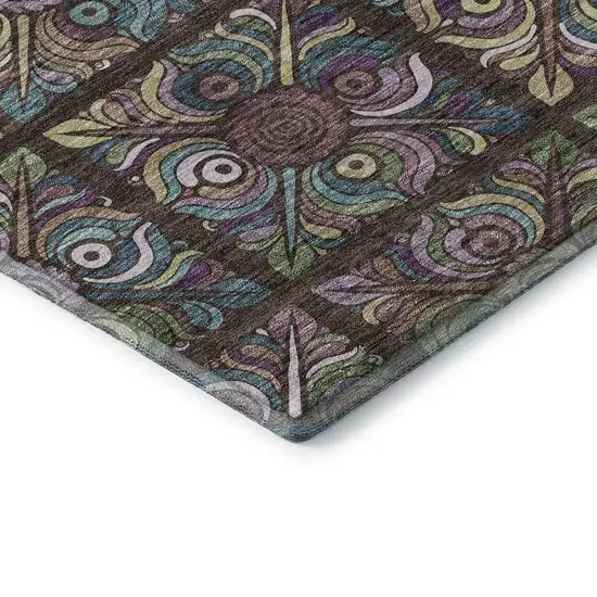 Chocolate Purple And Teal Medallion Washable Area Rug With UV Protection Photo 8