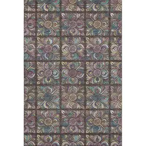 Photo of Chocolate Purple And Teal Medallion Washable Area Rug With UV Protection