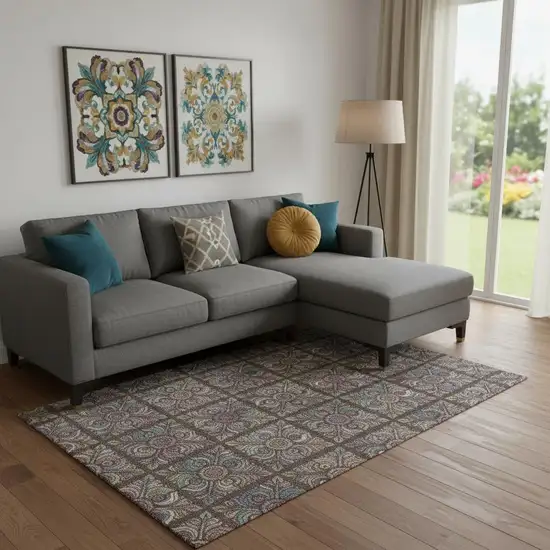 Chocolate Purple And Teal Medallion Washable Area Rug With UV Protection Photo 1